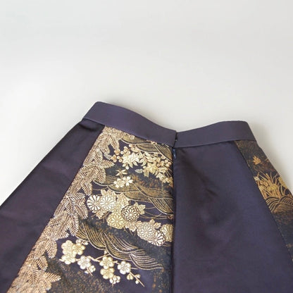 Vintage Obi Silk A-Line Mini Skirt in Dark Gold Floral