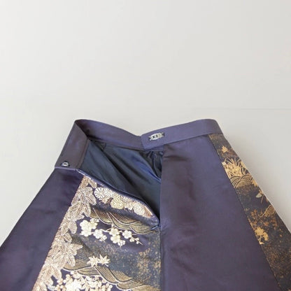 Vintage Obi Silk A-Line Mini Skirt in Dark Gold Floral