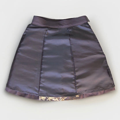 Vintage Obi Silk A-Line Mini Skirt in Dark Gold Floral