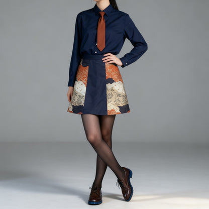 Vintage Obi A-Line Mini Skirt in Deep Navy Floral