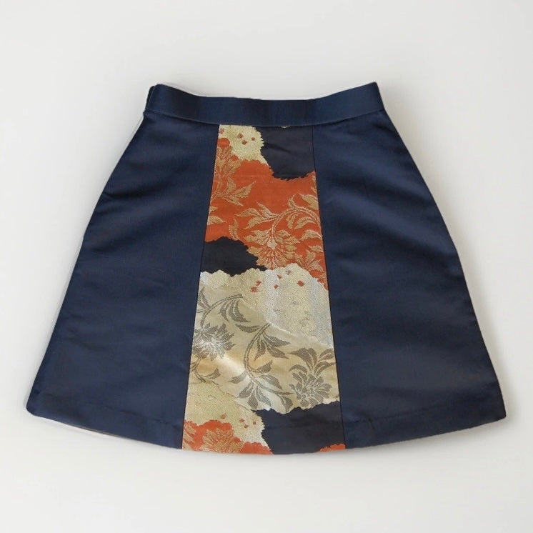 Vintage Obi A-Line Mini Skirt in Deep Navy Floral