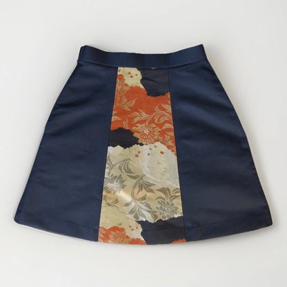 Vintage Obi A-Line Mini Skirt in Deep Navy Floral