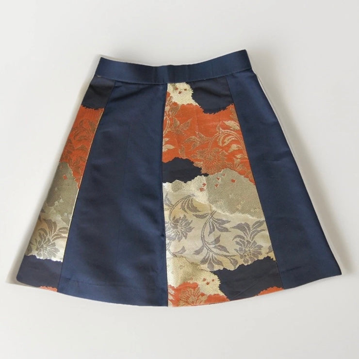 Vintage Obi A-Line Mini Skirt in Deep Navy Floral