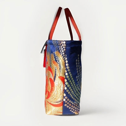 Rangiku 乱菊 Chrysanthemum Vintage Obi Silk Tote in Navy Red