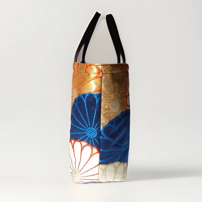 Kiku-zukushi 菊尽くし Vintage Obi Silk Tote in Navy Silver Gold