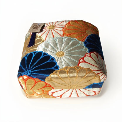 Kiku-zukushi 菊尽くし Vintage Obi Silk Tote in Navy Silver Gold