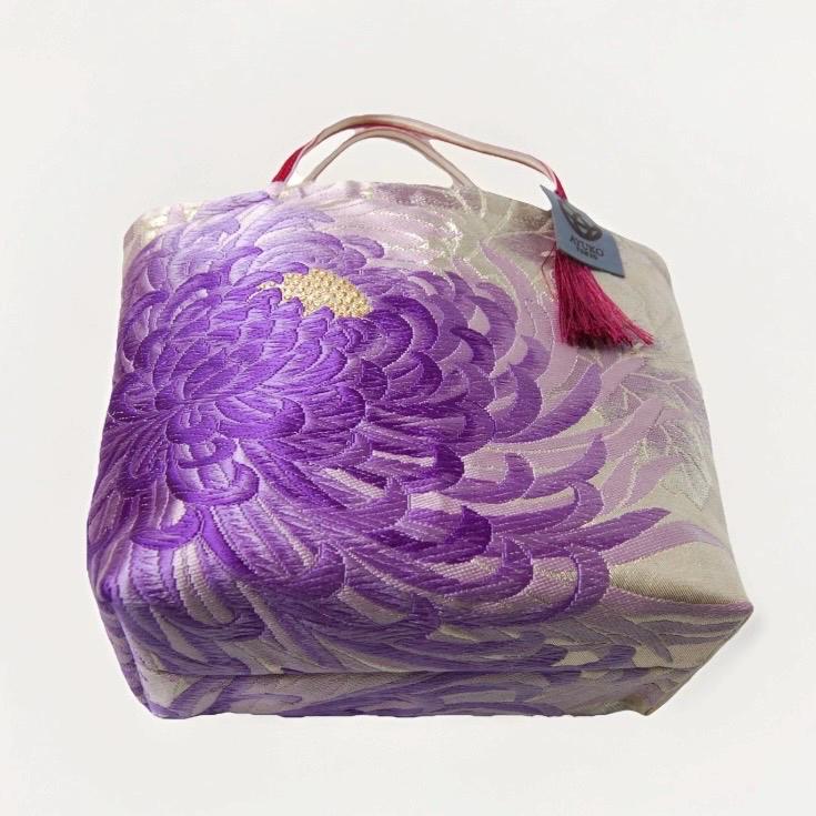 Rangiku 乱菊 Chrysanthemum Vintage Obi Silk Tote in Purple Silver