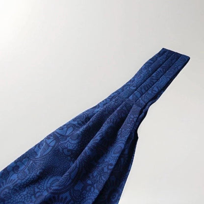 Vintage Indigo Komon Kimono Silk Cravat — Kiku-Karakusa Motif 菊唐草文