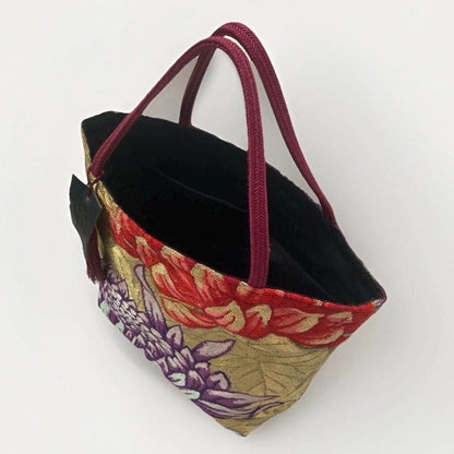Rangiku 乱菊 Chrysanthemum Vintage Obi Silk Tote in Purple Gold
