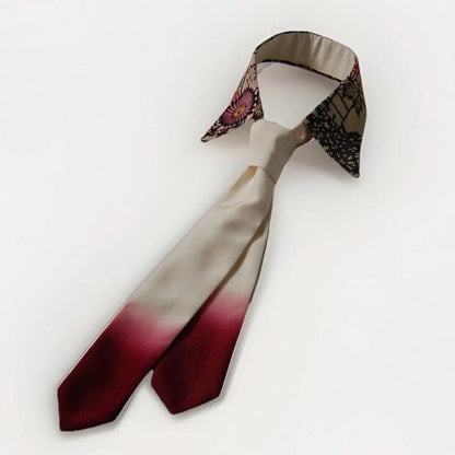 Vintage Komon Silk Detachable Collar Tie — Floral Shikishi Chirimen
