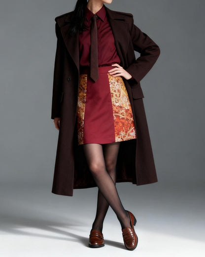 Vintage Obi Silk A-Line Mini Skirt in Wine Red Floral