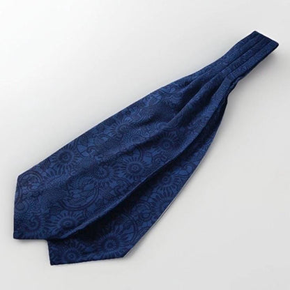 Vintage Indigo Komon Kimono Silk Cravat — Kiku-Karakusa Motif 菊唐草文