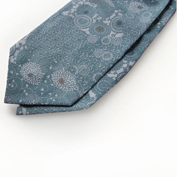 Vintage Komon Kimono Silk Cravat — Pale Celadon Kiku-Karakusa 菊唐草文