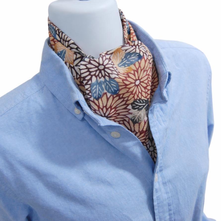 Vintage Komon Kimono Silk Cravat — Kiku-Zukushi Chrysanthemum 菊尽くし
