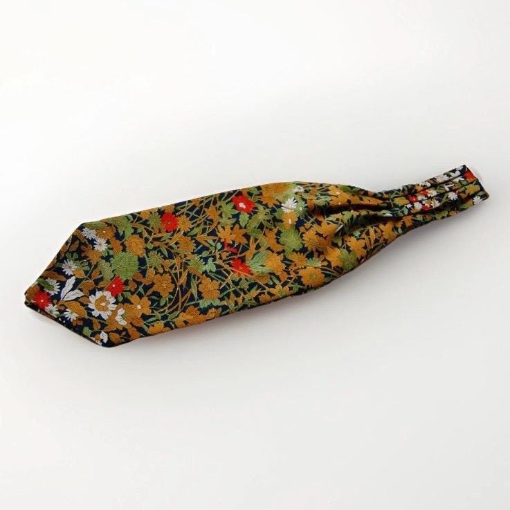 Vintage Komon Kimono Silk Cravat — Botanical Chrysanthemum & Maple 草花文