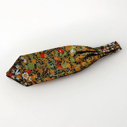Vintage Komon Kimono Silk Cravat — Botanical Chrysanthemum & Maple 草花文