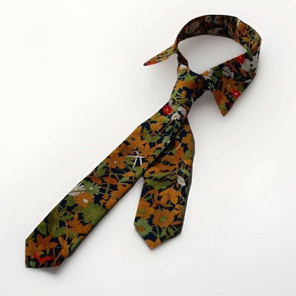 Vintage Komon Silk Detachable Collar Tie — Navy Botanical Floral 草花文