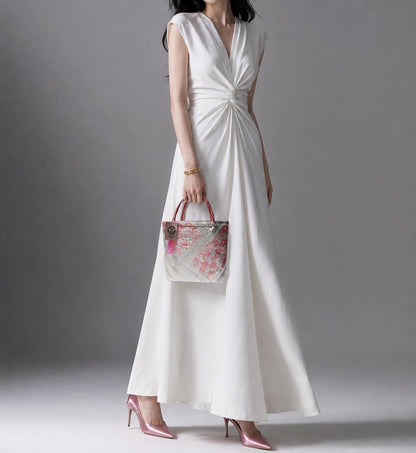 Vintage Fukuro Obi Mini Tote Bag — Pink Sakura on White & Silver Silk
