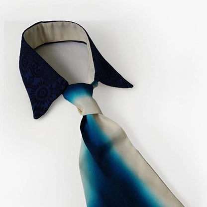 Vintage Komon Silk Detachable Collar Tie — Indigo 本藍 Kiku-Karakusa 菊唐草文