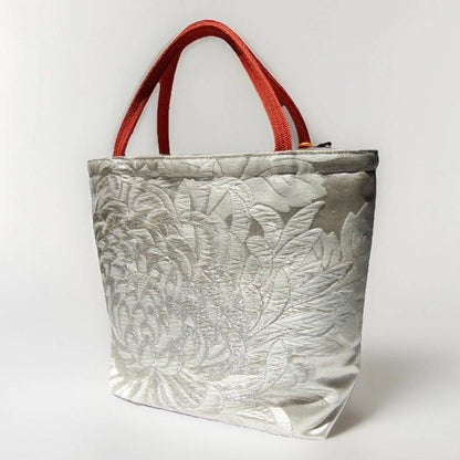 Rangiku 乱菊 Chrysanthemum Vintage Obi Silk Tote in Orange Silver