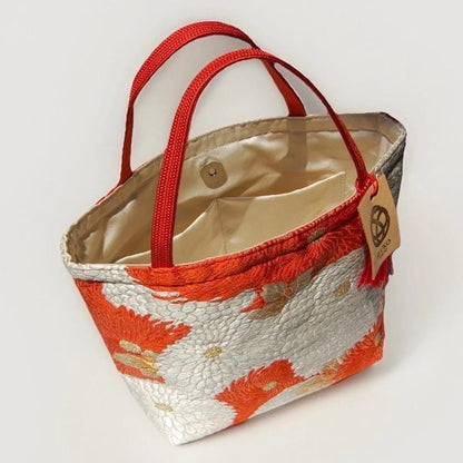 Kiku-zukushi 菊尽くし Vintage Obi Silk Tote in Crimson White