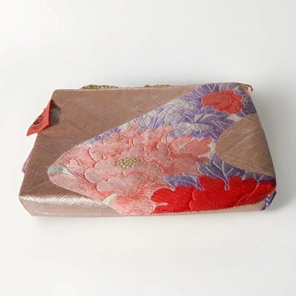 Vintage Fukuro Obi Shoulder Bag — Champagne Pink Peony Silk