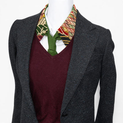 Vintage Obi Silk Detachable Collar Tie — Standing Waves & Arrow Feather Motifs 矢羽根立波文