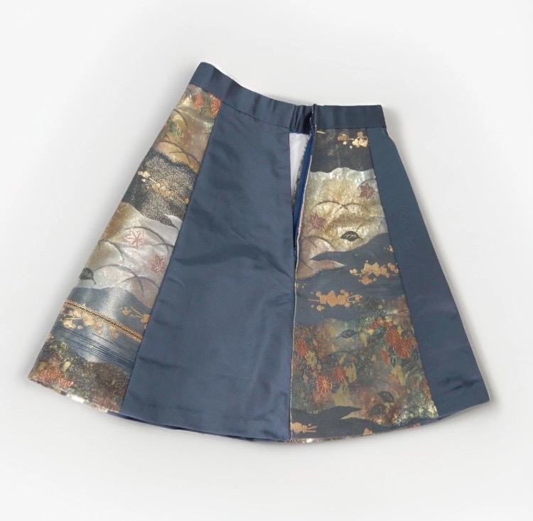 Design Sample — Vintage Obi A-Line Mini Skirt in Smoky Navy Landscape