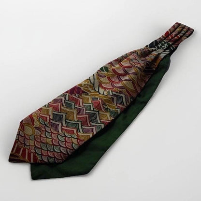 Vintage Obi Silk Cravat — Multicolor Arrow Feather & Wave Motifs 矢羽根立波文