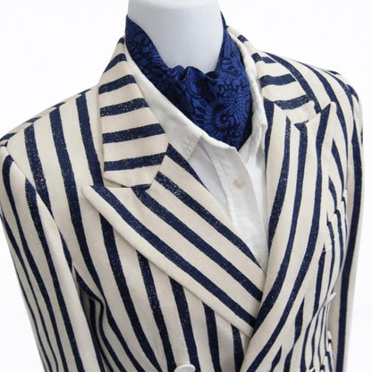 Vintage Indigo Komon Kimono Silk Cravat — Kiku-Karakusa Motif 菊唐草文