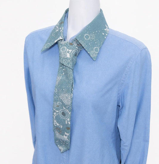Vintage Komon Silk Detachable Collar Tie — Blue-Grey Kiku-Karakusa 菊唐草文