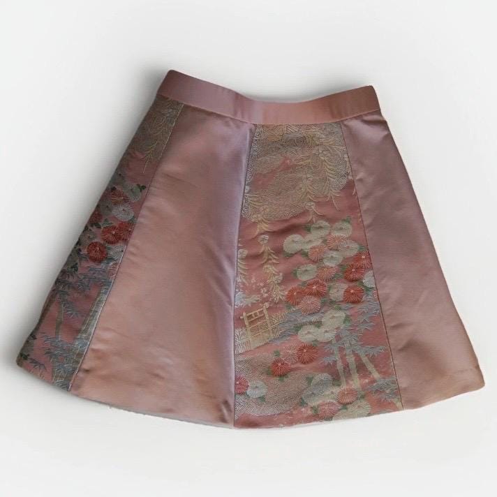 Vintage Obi Silk A-Line Mini Skirt in Dusty Rose Floral