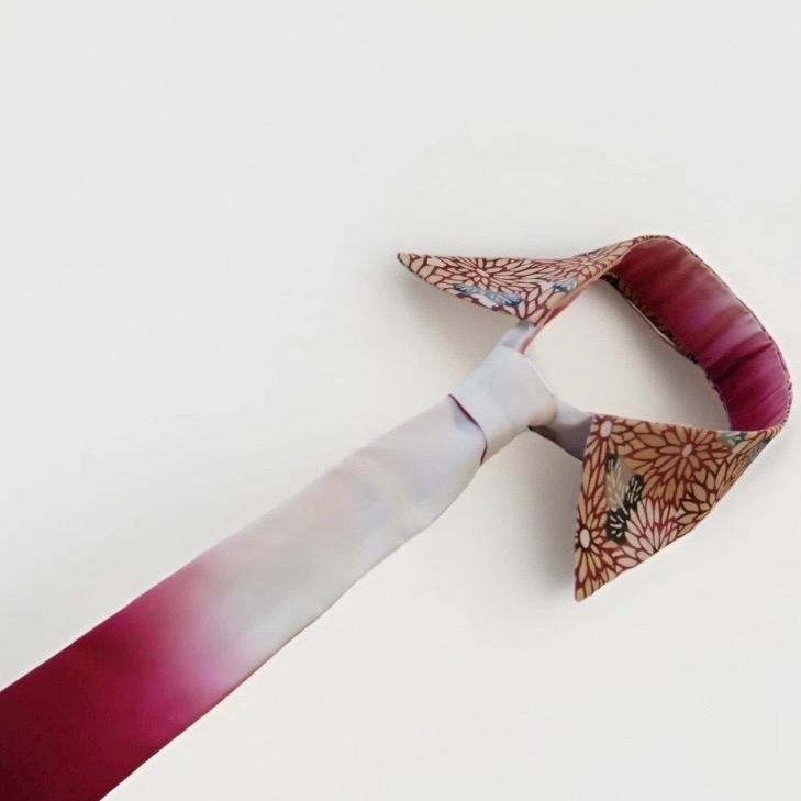 Vintage Komon Silk Detachable Collar Tie — Kiku-Zukushi Chrysanthemum Motif 菊尽くし