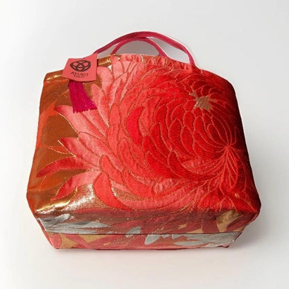 Rangiku 乱菊 Chrysanthemum Vintage Obi Silk Tote in Red Gold