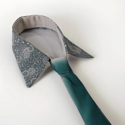 Vintage Komon Silk Detachable Collar Tie — Blue-Grey Kiku-Karakusa 菊唐草