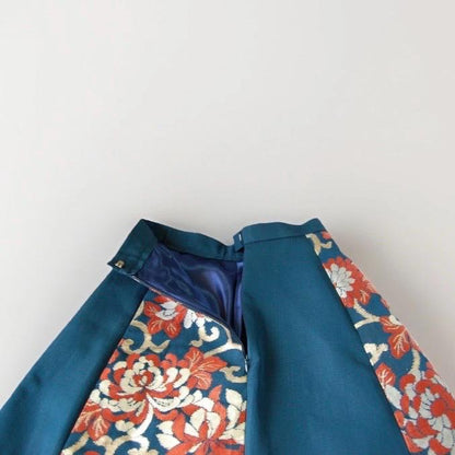 Vintage Obi A-Line Mini Skirt in Teal Orange Ran-giku