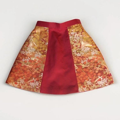 Vintage Obi Silk A-Line Mini Skirt in Wine Red Floral