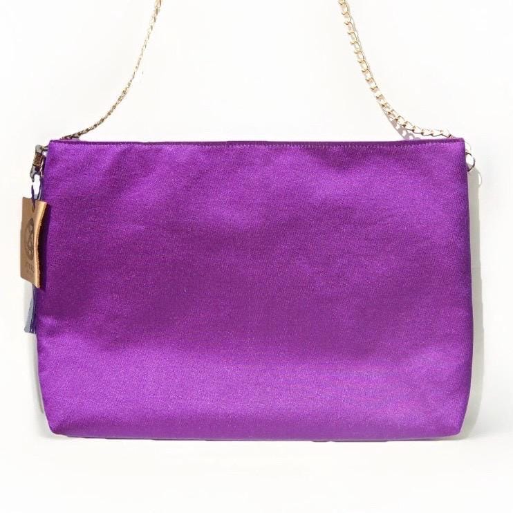 Vintage Fukuro Obi Shoulder Bag — Silver Ran-Giku Chrysanthemum Silk