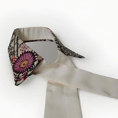 Vintage Komon Silk Detachable Collar Tie — Floral Shikishi Chirimen