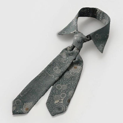 Vintage Komon Silk Detachable Collar Tie — Blue-Grey Kiku-Karakusa 菊唐草文