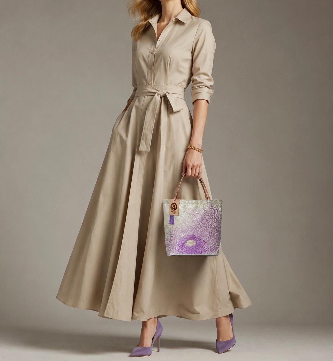Rangiku 乱菊 Chrysanthemum Vintage Obi Silk Tote in Lilac Silver