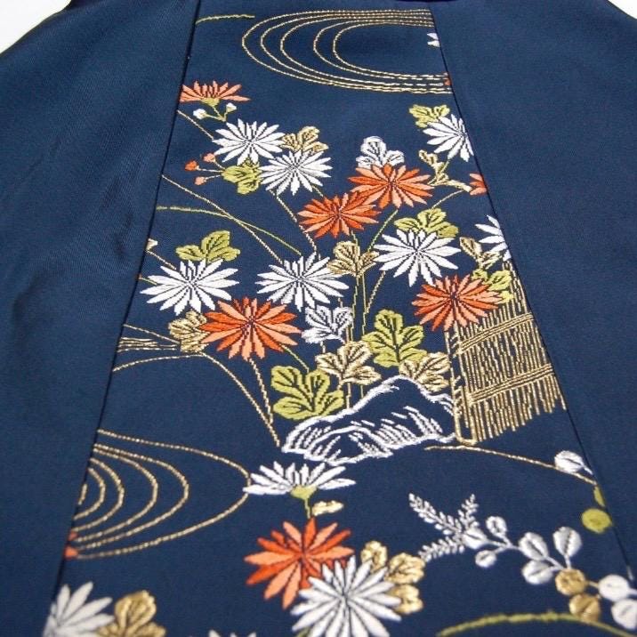 Vintage Obi Silk A-Line Mini Skirt in Navy Chrysanthemum
