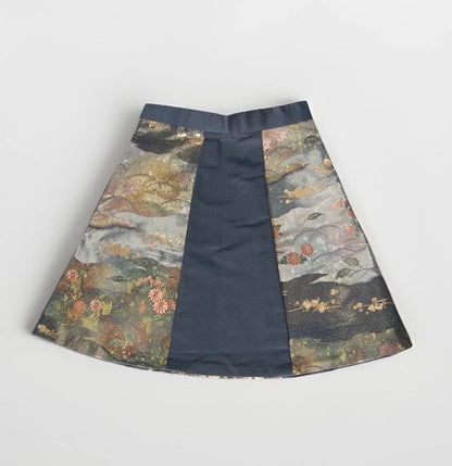 Design Sample — Vintage Obi A-Line Mini Skirt in Smoky Navy Landscape