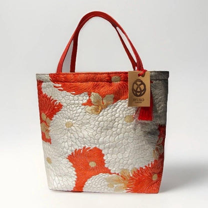 Kiku-zukushi 菊尽くし Vintage Obi Silk Tote in Crimson White