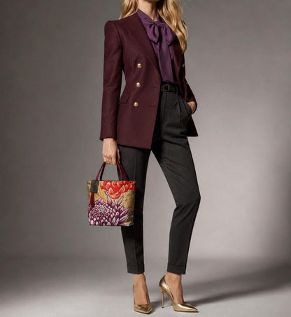 Rangiku 乱菊 Chrysanthemum Vintage Obi Silk Tote in Purple Gold