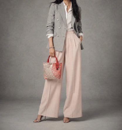 Rangiku 乱菊 Chrysanthemum Vintage Obi Silk Tote in Salmon Pink Silver