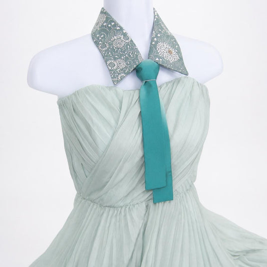 Vintage Komon Silk Detachable Collar Tie — Blue-Grey Kiku-Karakusa 菊唐草