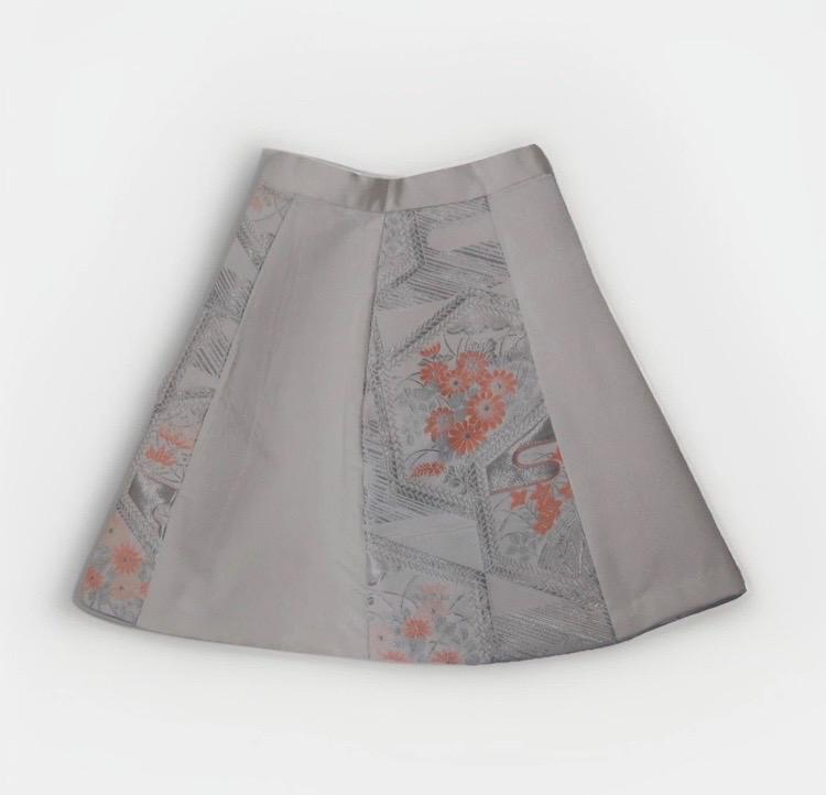 Design Sample — Vintage Obi A-Line Mini Skirt in Pale Silver Floral