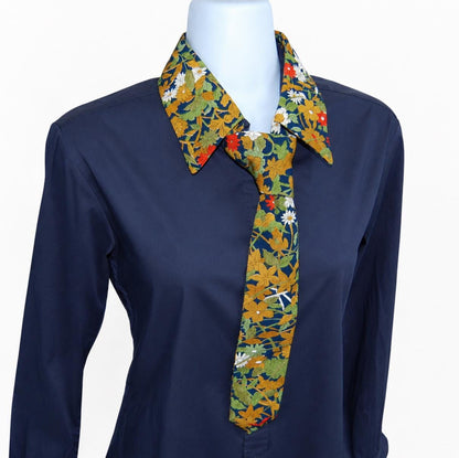 Vintage Komon Silk Detachable Collar Tie — Navy Botanical Floral 草花文