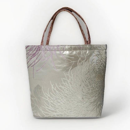 Rangiku 乱菊 Chrysanthemum Vintage Obi Silk Tote in Lilac Silver